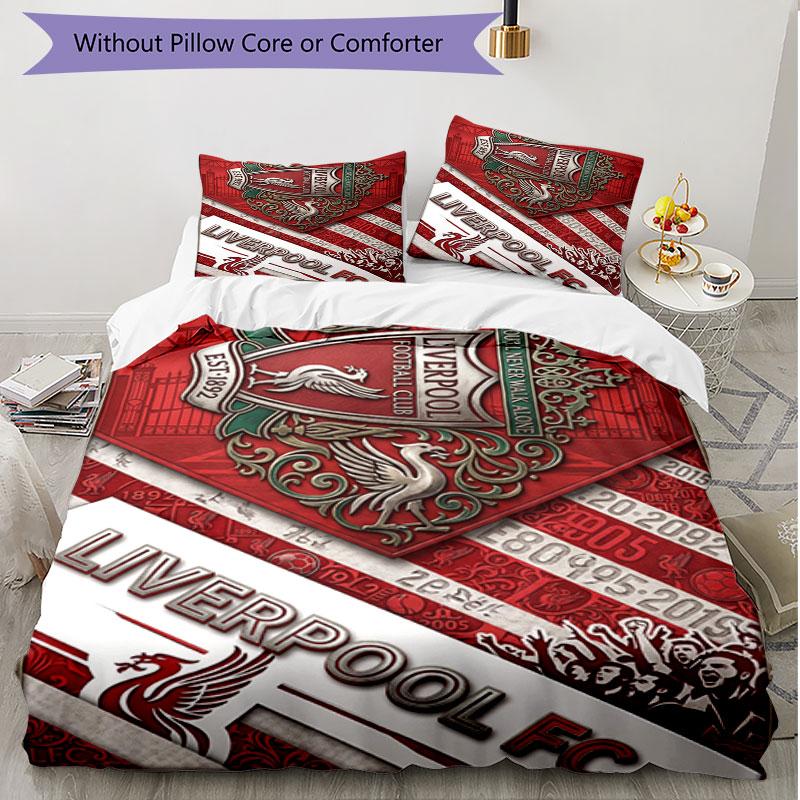 3pcs Duvet Cover Set (1*Duvet Cover + 2*Pillowcase, Without Core), Liverpool Football Club Print Soft All‑Season Bedding Set, Home Bedroom Decor Gift