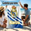 Custom Name Personalized Real Madrid Print Beach Towel, for Trip Camping Beach Party Home Decor, Birthday Gift for Family & Friends