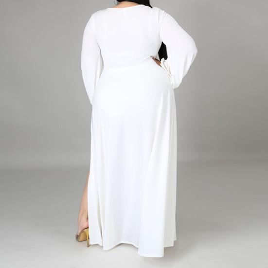 Сплошное цветное платье макси с разрезом подол, женское платье с v-образным вырезом и гофрировкой длиной до пола, платье большого размера, уличная одежда