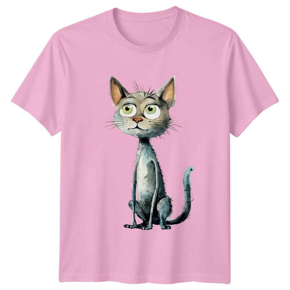 Funny Whimsical Grey Cat Illustration TShirt Art Gift For Him And Her