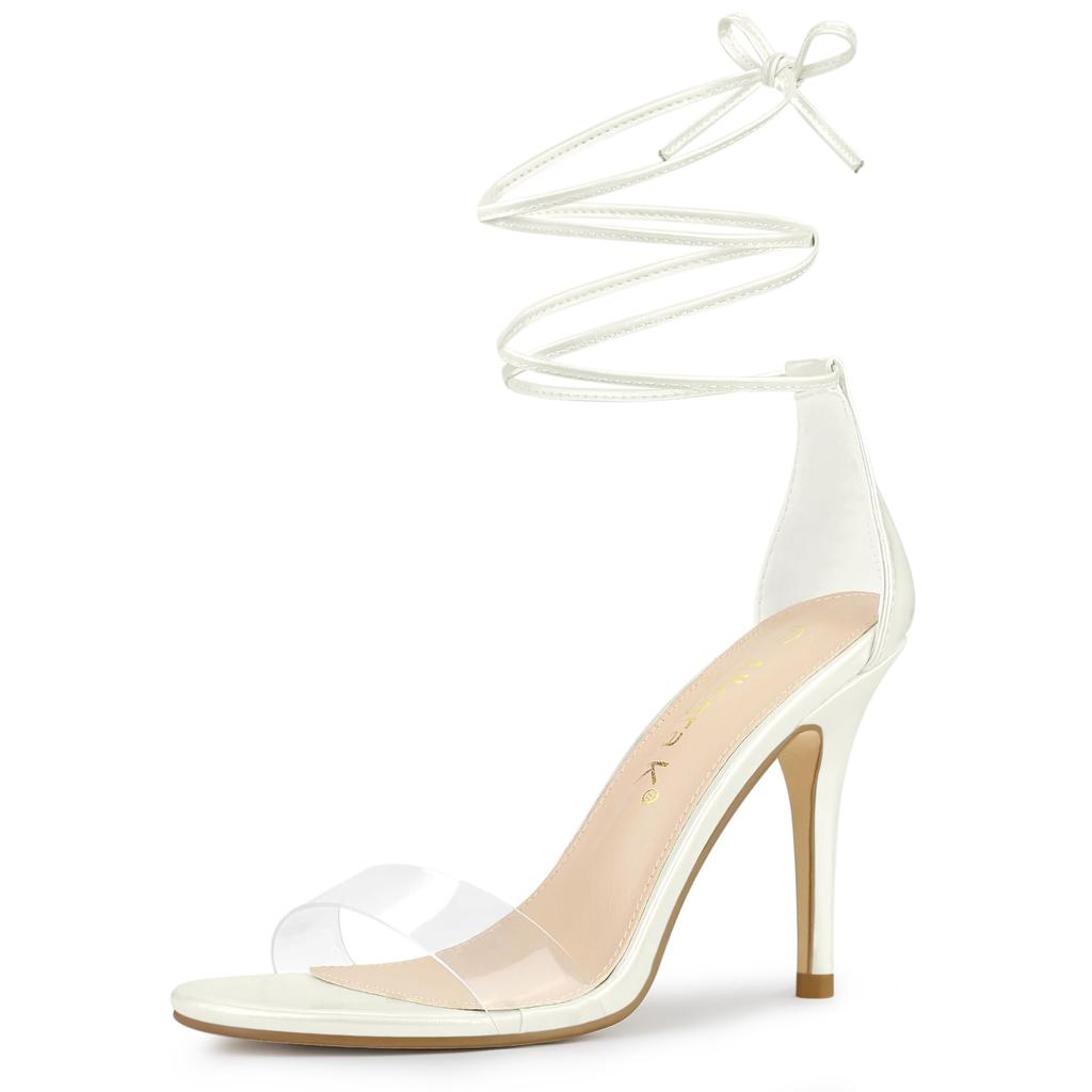 Allegra K Clear Strap Lace-Up Sandals with Stiletto Heels, White, Size 23.5cm