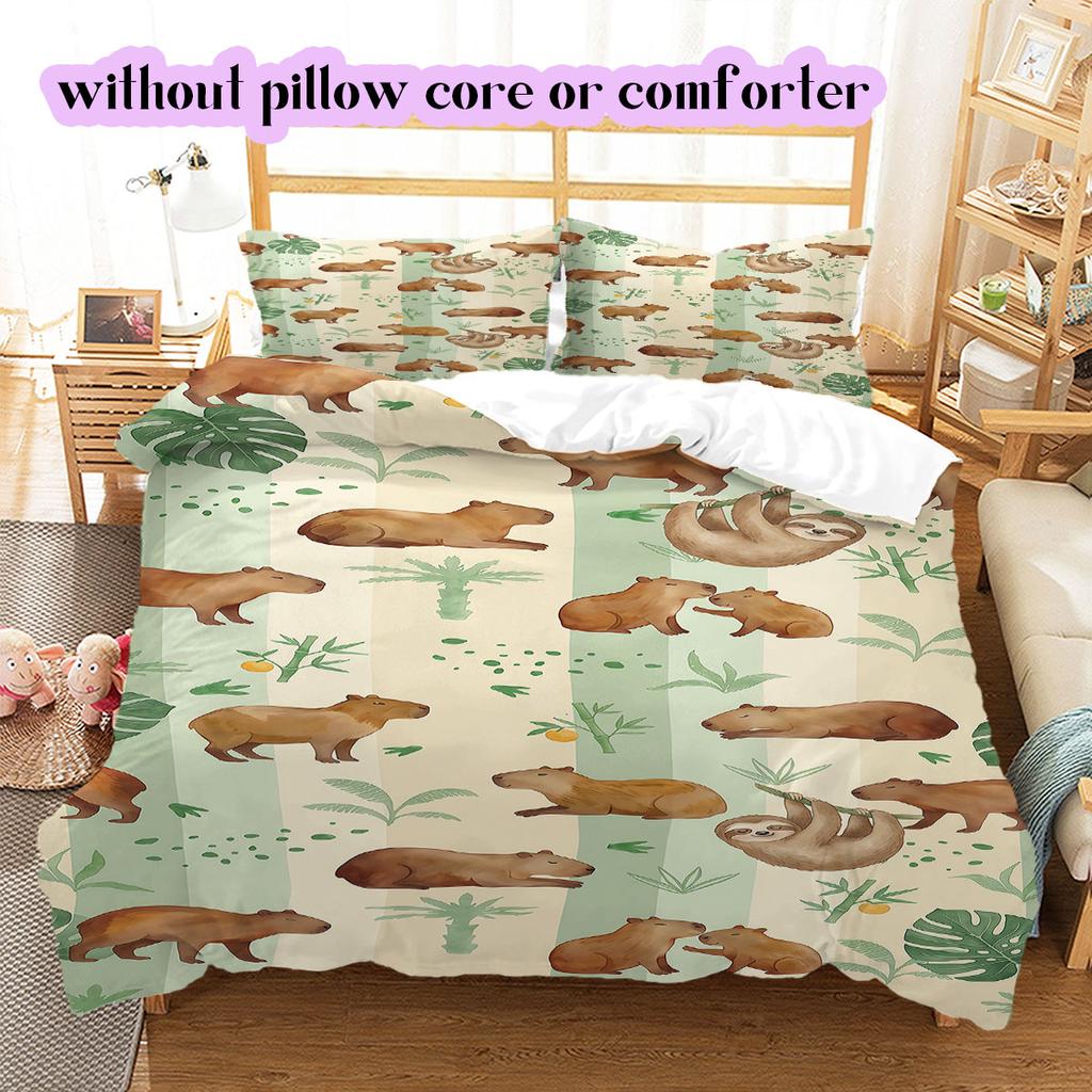Cute animal watercolor stripes Pattern Bedding,Quilt Set Quilt Cover Pillowcase Home Birthday Gift (1*duvet cover+2*pillowcase,without core)