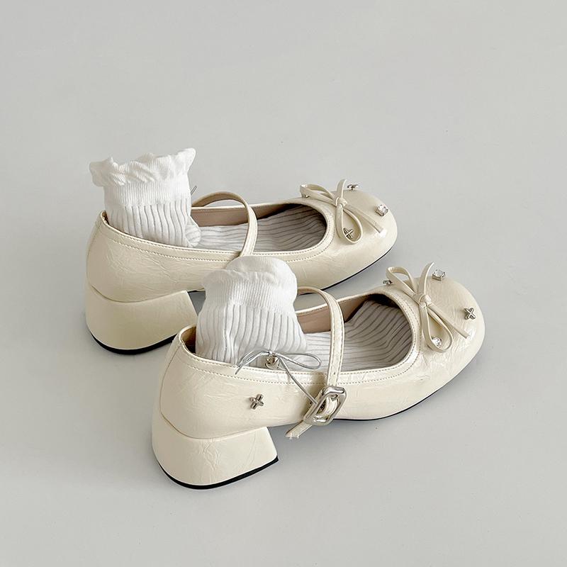 Милые туфли Мэри Джейн с бантиком-бабочкой для женщин Элегантное платье Толстый каблук Женская обувь Повседневная уличная обувь