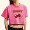 Cherry Sweet 100% Natural Printed Womens Washed T-Shirts Fashion O-Neck T-Shirt Comfortable Clothing Slim Cotton T Shirt Female
