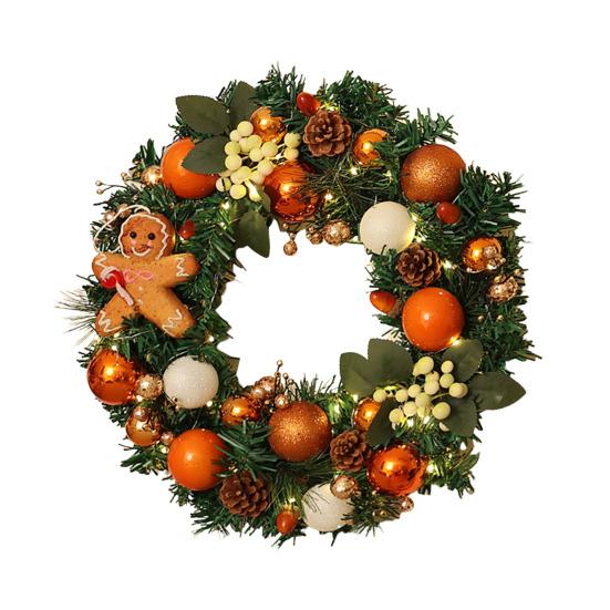 Christmas Wreath for Front Door Artificial Green Pine Needles Teardrop Swag Christmas Garland Decoration with Balls Bows Holiday Decor