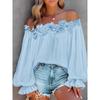 Women's New Elegant Wind Casual One Shoulder Strapless Long Sleeve Ruffle Sleeve Shirt Loose Large Size Tops