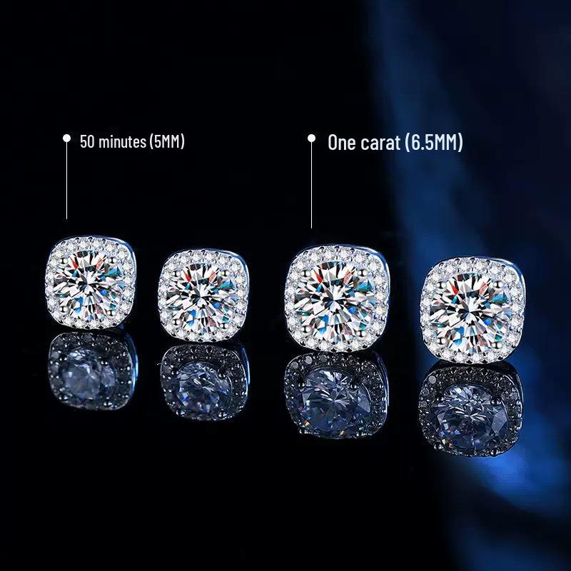 Серьги-гвоздики из стерлингового серебра S925 с муассанитом, квадратные, для женщин – Простой геометрический дизайн