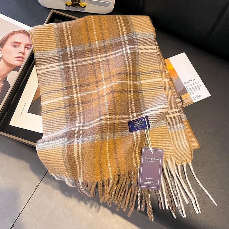 Retro Green Plaid Scarf Women's Autumn and Winter Plaid Imitation Cashmere Student Couple Shawl Scarf