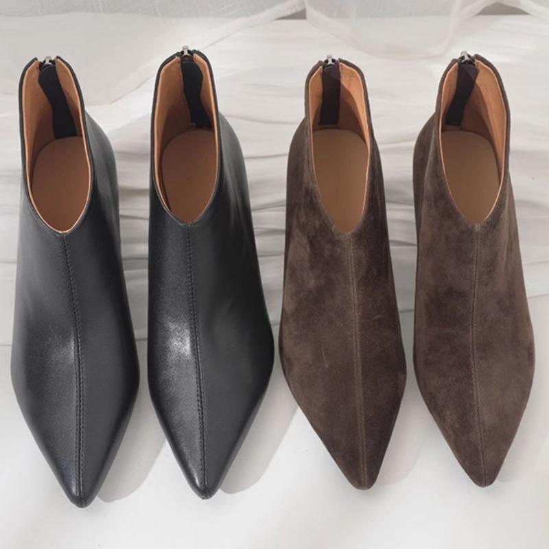 Женские ботильоны на высоком каблуке с острым носком, замшевые туфли, элегантные офисные кожаные туфли, зима 2025 года, модные дизайнерские новинки, Botas Mujer
