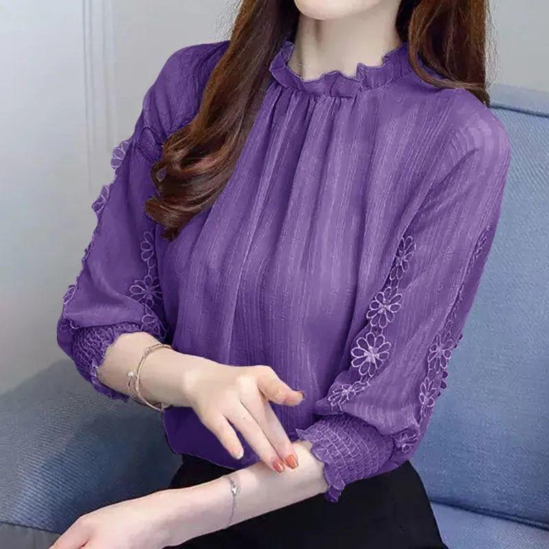 Элегантная и милая кружевная рубашка с длинными рукавами и семью рукавами