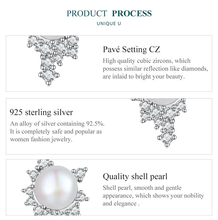 BAMOER Серьги из стерлингового серебра 925 пробы с яркими цирконами и бусинами для женщин, ювелирные изделия