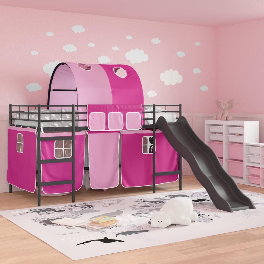 Kids Bunk Bed Black and Pink 107 x 200 cm Metal