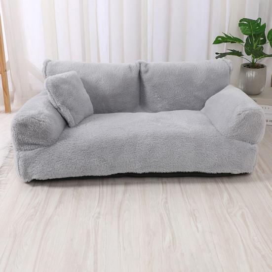 Диван-кровать для домашних животных, пушистый плюшевый диван для домашних животных с приподнятыми краями, подушки, препятствующие скольжению