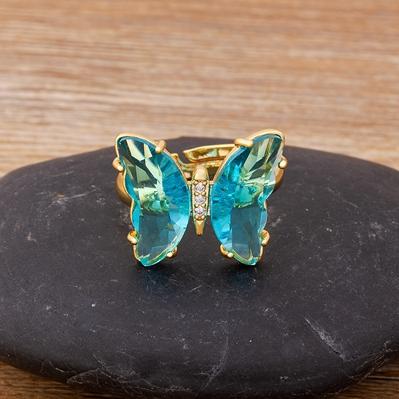 Nidin New Fashion Design Gorgeous Butterfly Ring Sweet 10 Colors Transparent Crystal Adjustable Rings for Women Party Jewelry