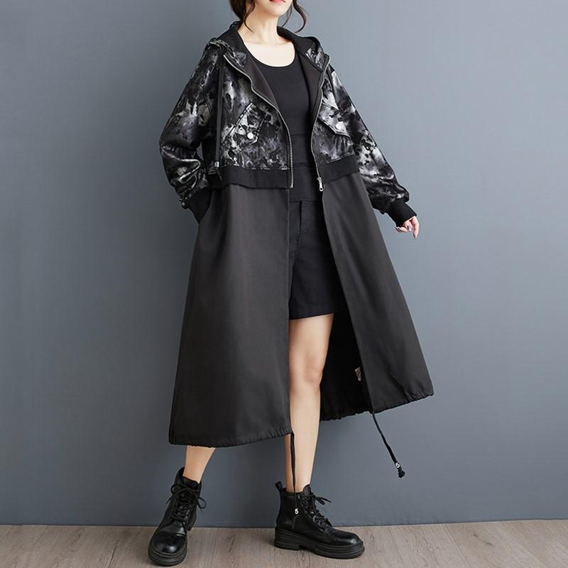 Long Sleeve Oversized Hooded Vintage Casual Loose Autumn Spring Trench Coat for Women Outerwear
