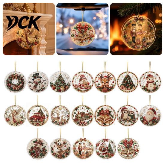 Festive Wall Hanging Christmas Acrylic Ornament, 2D Flat Double Side Printed Office Holiday Decorations Santa Snowman Pendant for Tree Window,