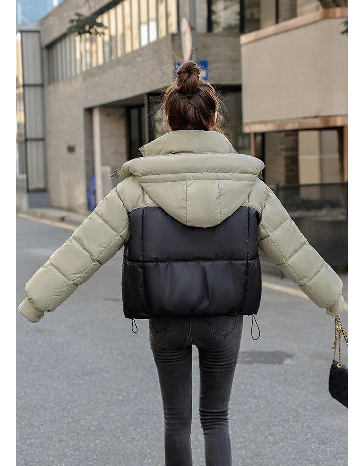 Autumn and Winter Women's Coat Hooded Short Color Matching Loose Casual Thickened Windproof Student Jacket