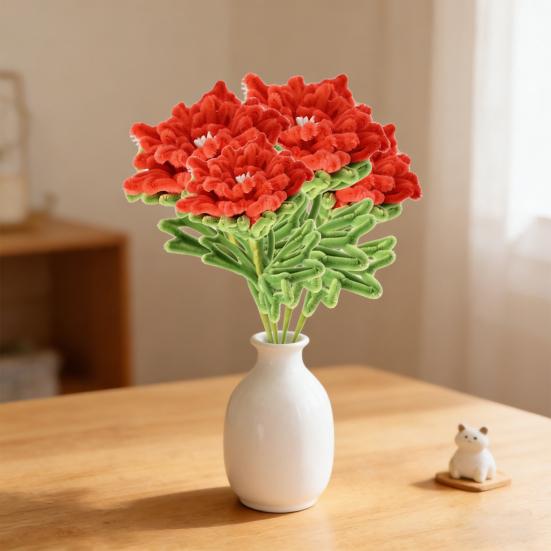 Готовый цветок из синельной проволоки Ручная работа Красный пион на стебле для женщин Мамы Жены