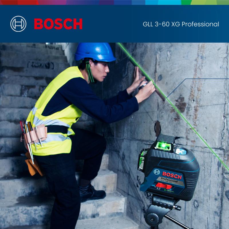 Bosch Профессиональный лазерный уровень Gll3-60XG 3D12 Line Nivel Laser Высокомощный зеленый самовыравнивающийся крестовый лазерный уровень 360