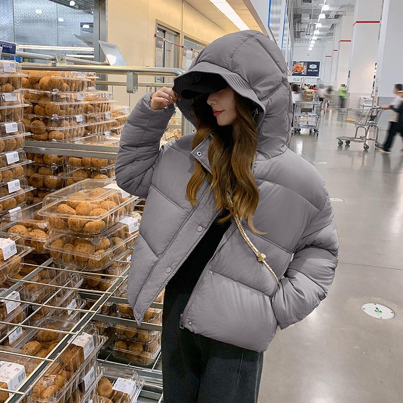 Осень-зима 2023, новый пуховик с капюшоном и бутоном цветка, студентка, короткое утолщенное модное пальто «хлеб»