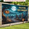 Party Backdrop Halloween Flat Graveyard Scary Pumpkin Lanterns Tombstones Event Photo Background Outdoor Party Decor