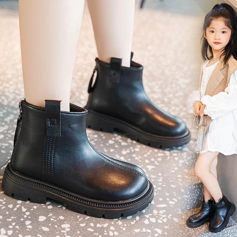 Fashion Girls Ankle Boots 2024 Spring Autumn New Fashion Back Zipper Girls Round Toe Leather Boots Children's Trendy Platform Shoes Kids