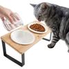 [Nekobowl] Двойная миска для кошек (еда и лакомства), бамбуковая подставка, керамика (натуральный)