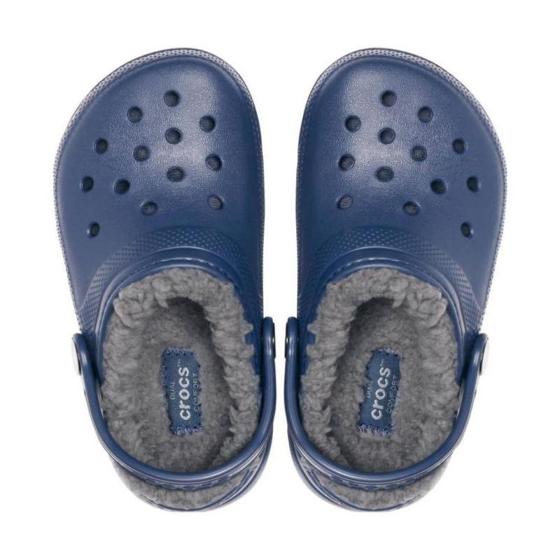 Детские Crocs Classic Lined Повседневные и Удобные Теплые Детские Дырявые Туфли Темно-синий Угольно-серый