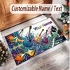 Music Guitar Theme Soft Crystal Velvet Rug Custom Name & Text Print Non Slip Floor Rug for Bedroom Living Room
