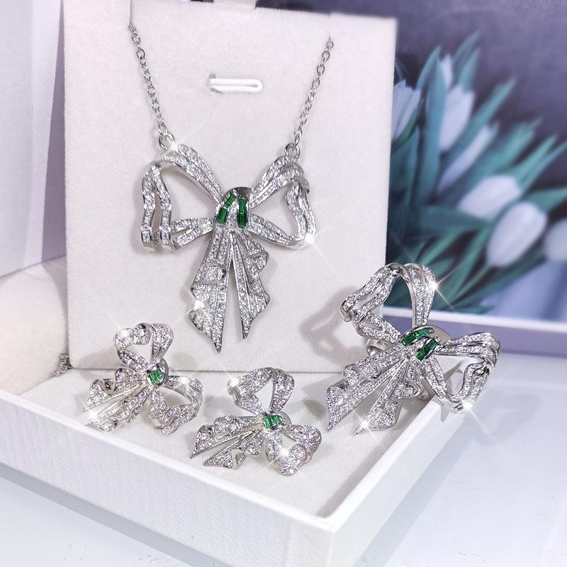 Fashion All-match New Bow Knot Zircon Jewelry Set Ring Earring Necklace Set Bridal Wedding Jewelry Set  Jewelry Sets for Women
