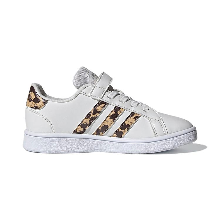 Adidas Neo GRAND COURT Synthetic Leather Abrasion Resistant Low top Kids' Skateboarding Shoes White Leopard Print FZ3516