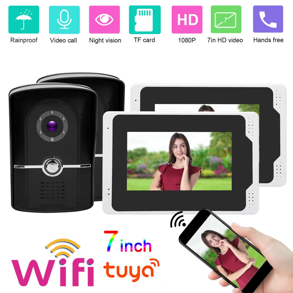 1080P Wifi Video Doorbell 7in TFT Display 2 Cameras 2 Monitors 110 Degrees  Night Vision for Tuya