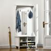 Standing Coat Rack with Mirror Shoe Rack 4 Hooks Wood 80x40x170cm White