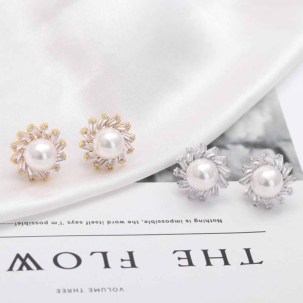 Нишевый дизайн, универсальные серьги премиум-класса, 18-каратное золото, винтажные серьги с жемчугом и цветком из циркония, модные ювелирные изделия оптом