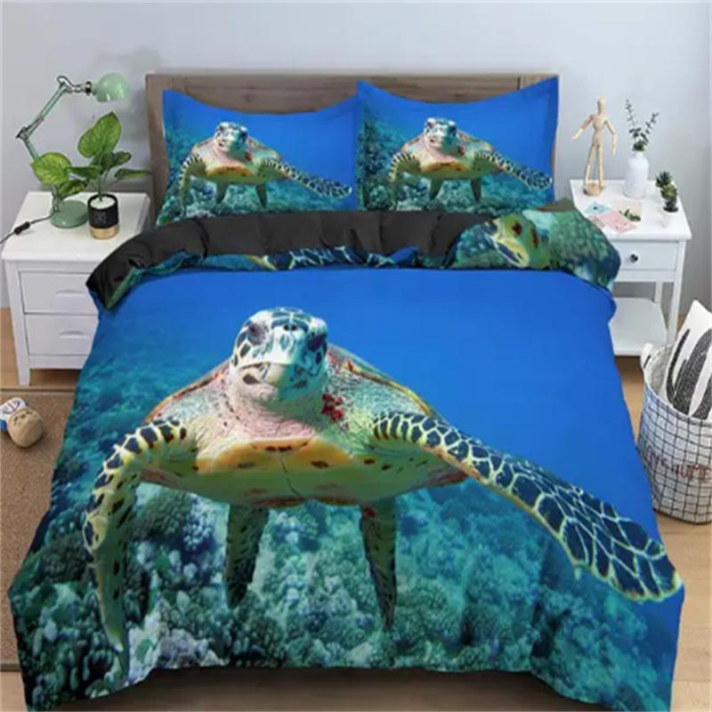 Горячие Постельные Комплекты с Черепахами Аниме Морские Черепахи HD Покрывало для Подростков Девочек Модный Полуторный Односпальный Двуспальный Кинг Полный Размер Пододеяльник