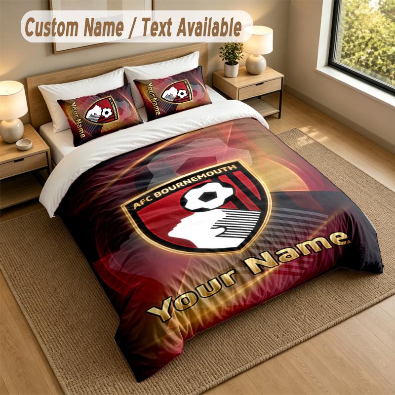 3Pcs Bedding Set Custom Name Text, 1 Sheet 2 Pillowcases Home Bed DecorBournemouth Football