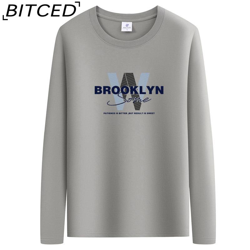 BITCED Мужская футболка с длинными рукавами, облегающая, весна-осень, универсальная рубашка с круглым вырезом