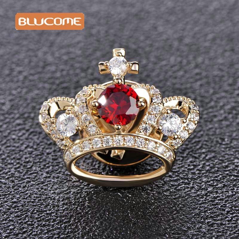 Blucome Броши с красной короной, воротник костюма, булавки для свитера, полные стразы, цирконы, свадебные булавки для корсажа