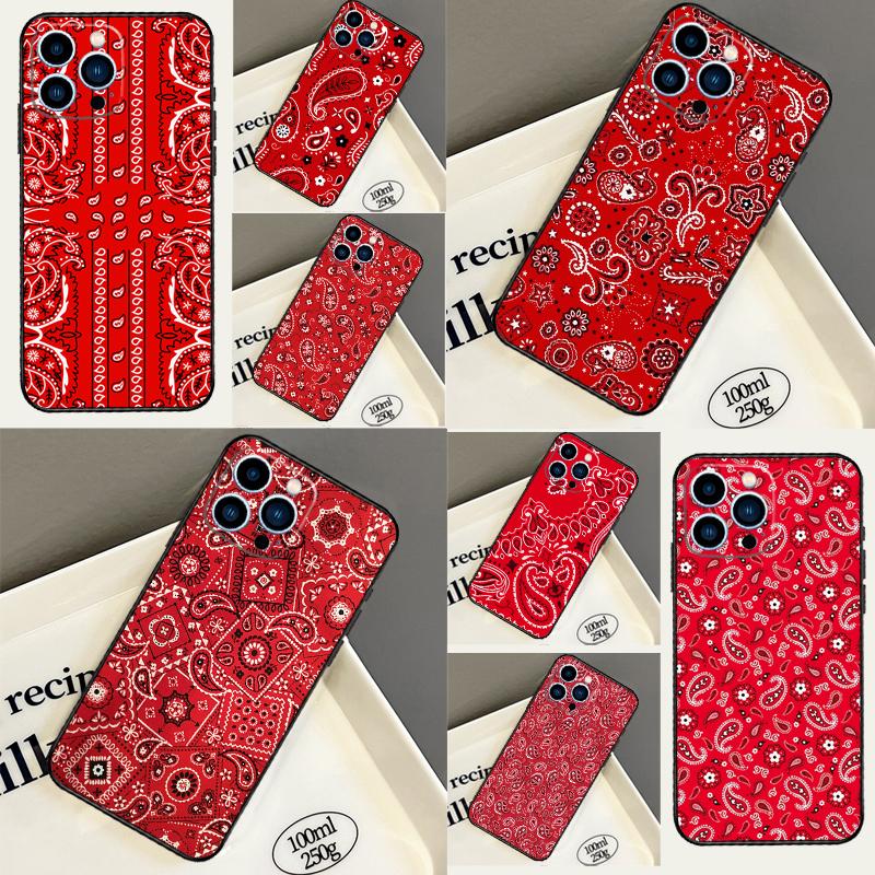 Красная бандана с узором пейсли Чехол для телефона для iPhone 17 Pro Max 16 15 13 12 11 14 Pro Max Plus Mini 16e 17 Air Задняя крышка