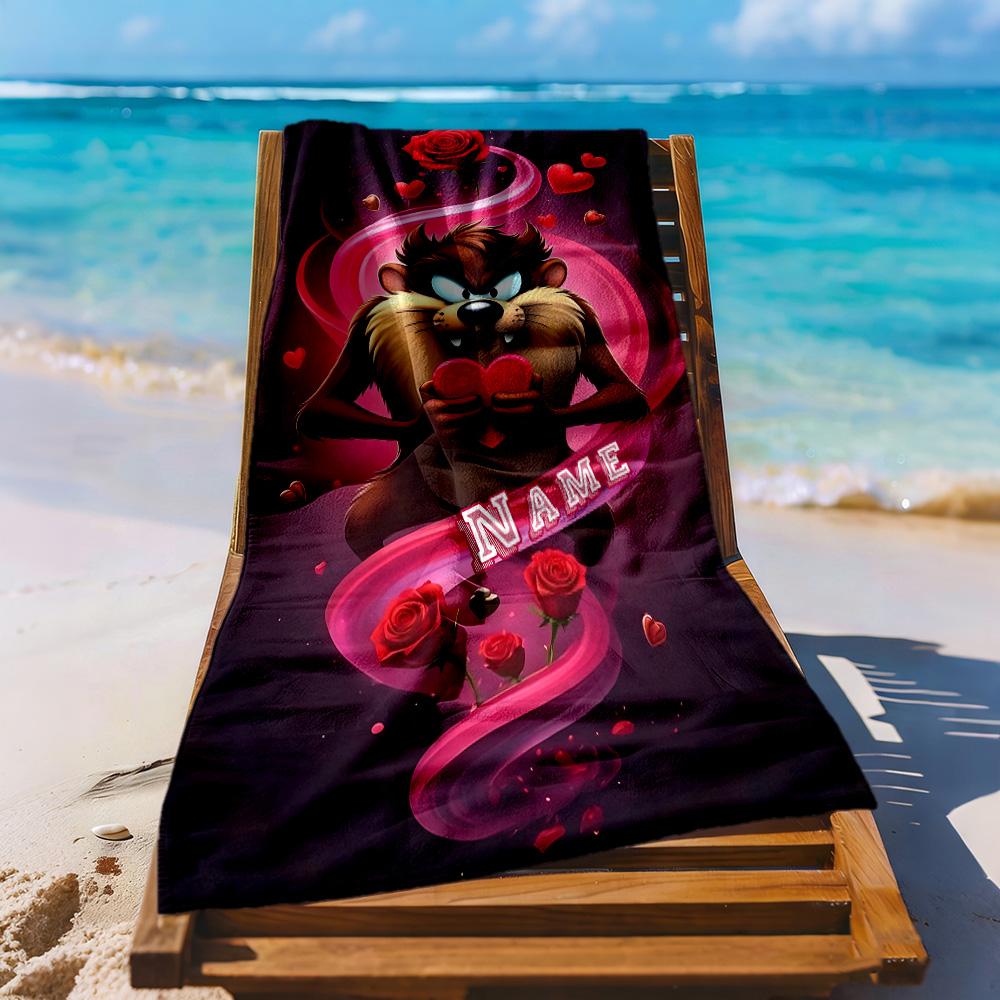 Love Tazmanian Devil Customizable Name Beach Towel Super Soft & Absorbent Perfect for Traveling Yoga Camping and Swimming