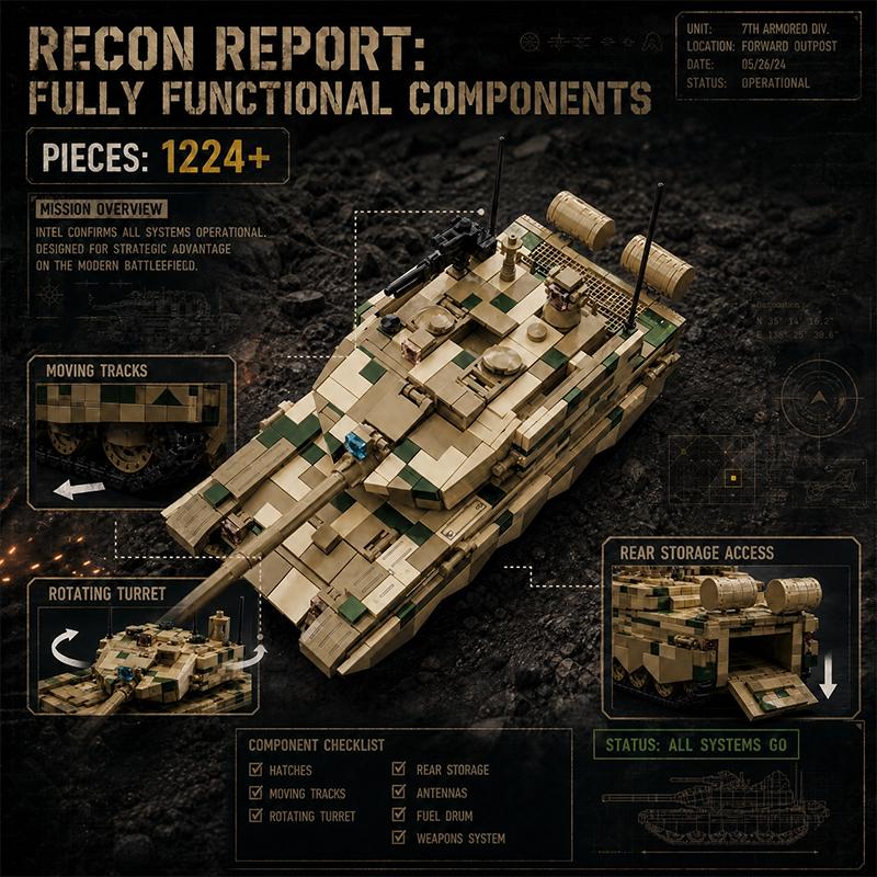 1:35 99B Модель Военного Танка MOC Строительные Блоки Наборы Кирпичей Армейский Солдат Игрушки для Самостоятельной Сборки Коллекционный Набор Праздничные Подарки Декор