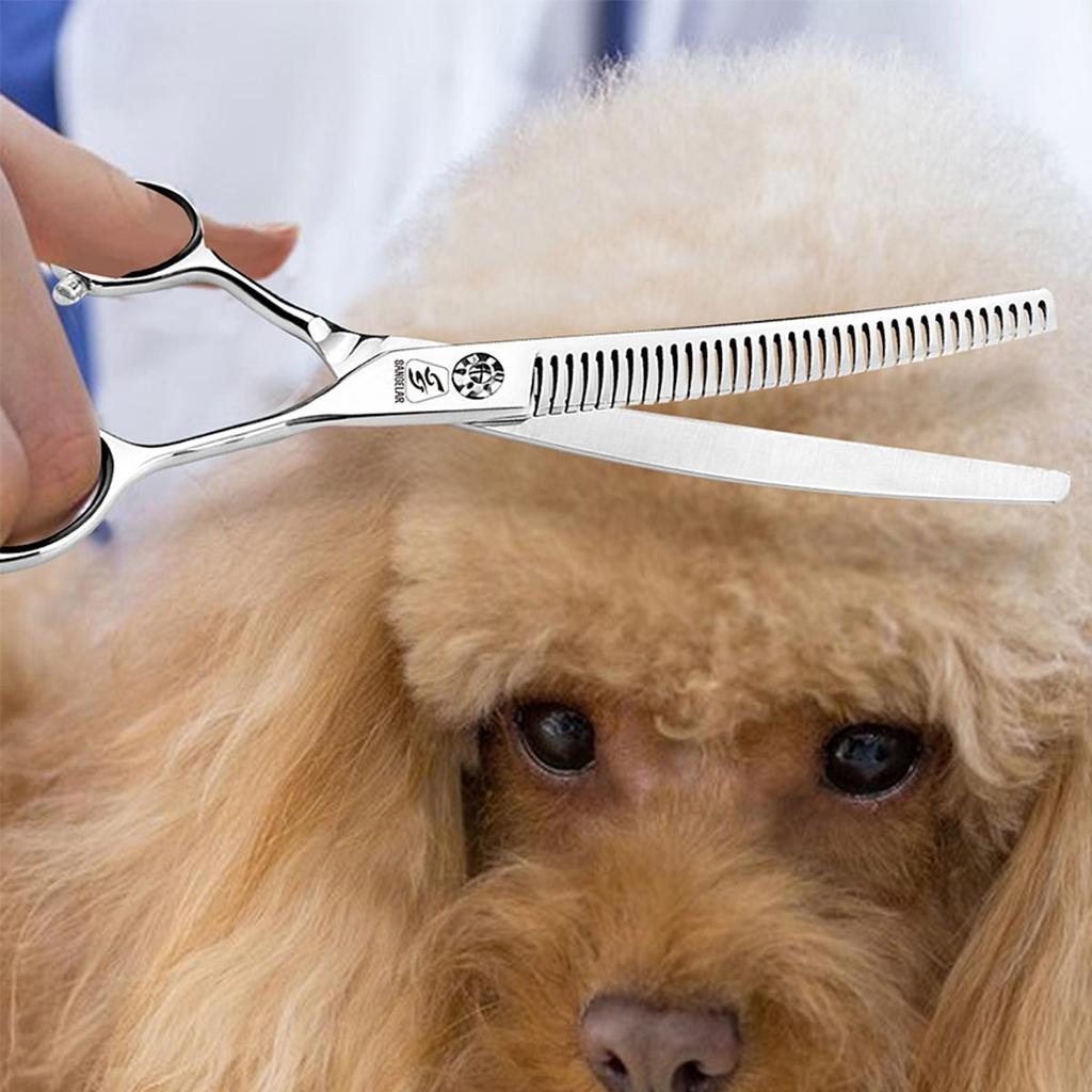 SANGELAR 7-дюймовые профессиональные японские ножницы высшего класса 440C Fishbone для прореживания домашних животных, инструменты для ухода за собаками, суперстальные ножницы для шерсти домашних животных