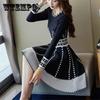 Autumn and Winter Knitted Dress Women's Mid-length Waist, Temperament and Thin Fashion Black Knitted Skirt