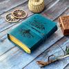Tree of Life Leather Journal, Sky Blue Leather Bound Notebook, Wedding Guest Boo