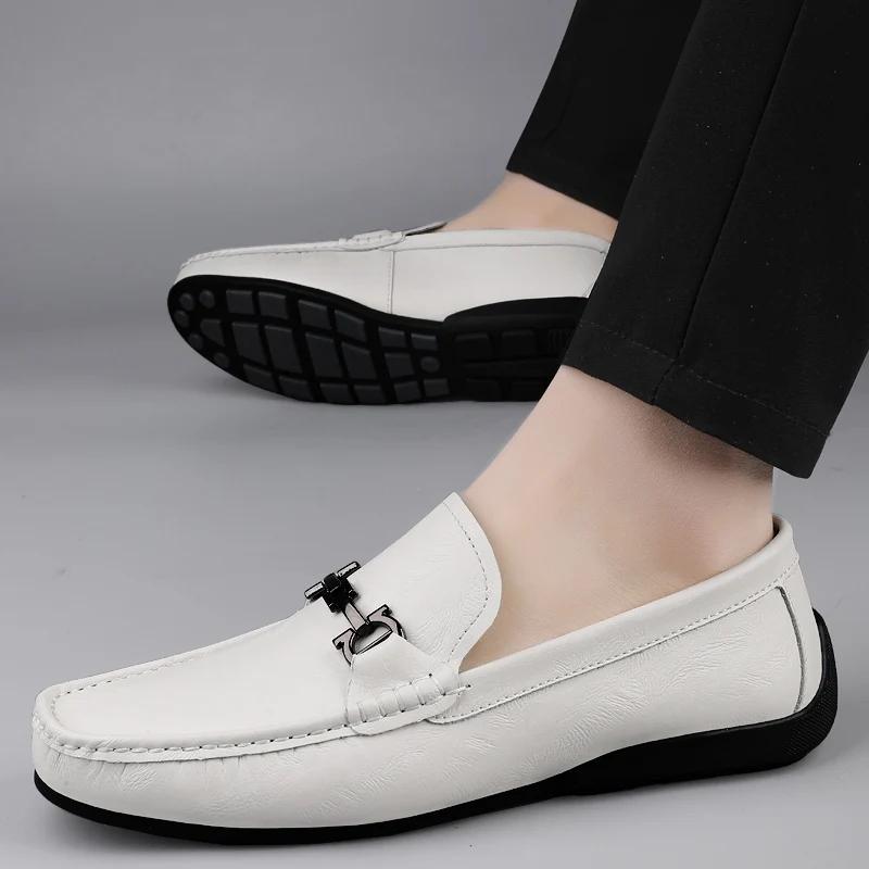 Fashion Summer Mens Shoes Casual Luxury Brand Men Loafers Genuine Leather Moccasins Light Breathable Slip On Boat Shoes Outdoor Flats