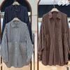 we1116 autumn new women's lapel Japanese cotton shirt loose shirt top cardigan literary plaid long sleeve