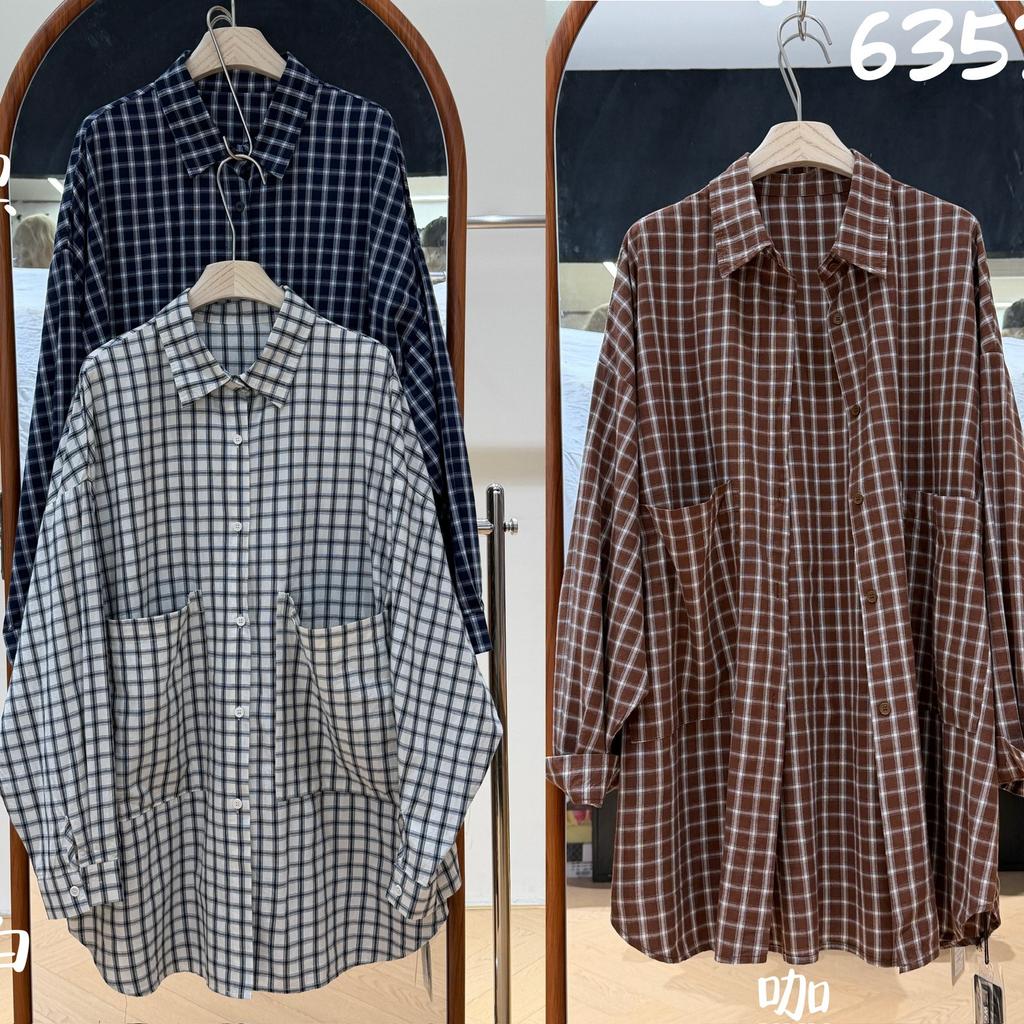 we1116 autumn new women's lapel Japanese cotton shirt loose shirt top cardigan literary plaid long sleeve