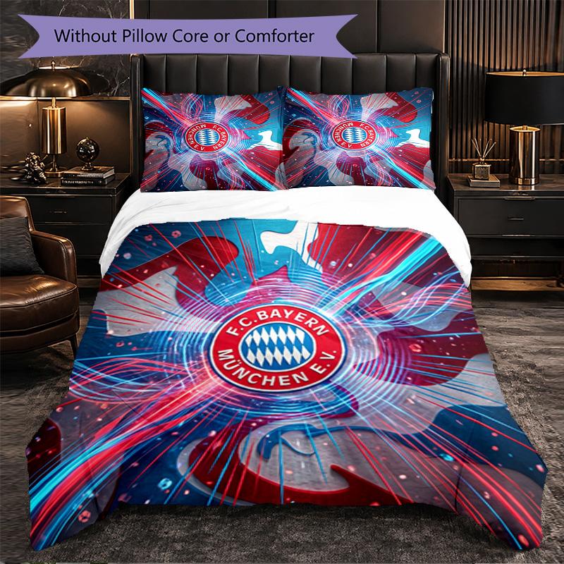 Bayern Munich Pattern 3 Pieces Bedding Set Soft Microfiber Duvet Cover with Pillow Cases for Bedroom