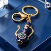 Sparkling RhinestonesKeychain Retro Teapot Keychain with Rhinestones, Ethnic Style Pitcher Key Rhinestone Charm Ring, Decorative Pendant for Handbags