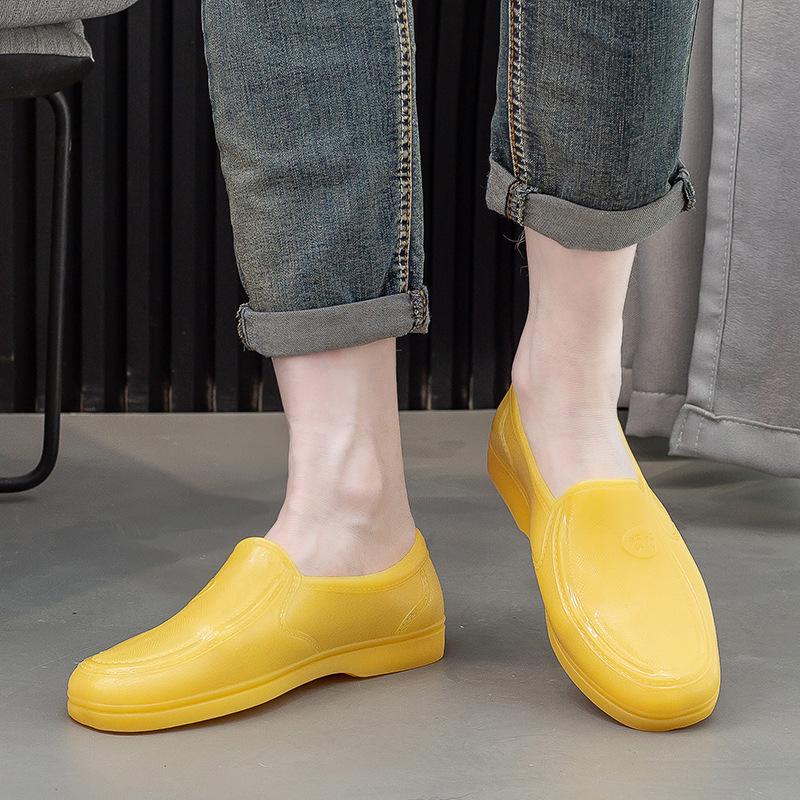 Мужские желтые водонепроницаемые нескользящие резиновые сапоги: Утолщенная рабочая одежда для стройплощадок